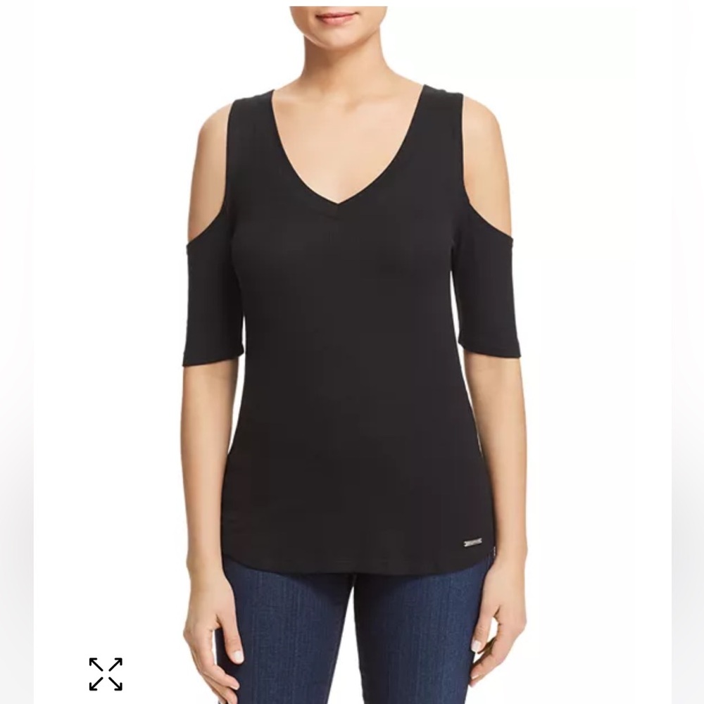 NWOT Donna Karan New York Ribbed Cold-Shoulder Mint- green Top - Size Small